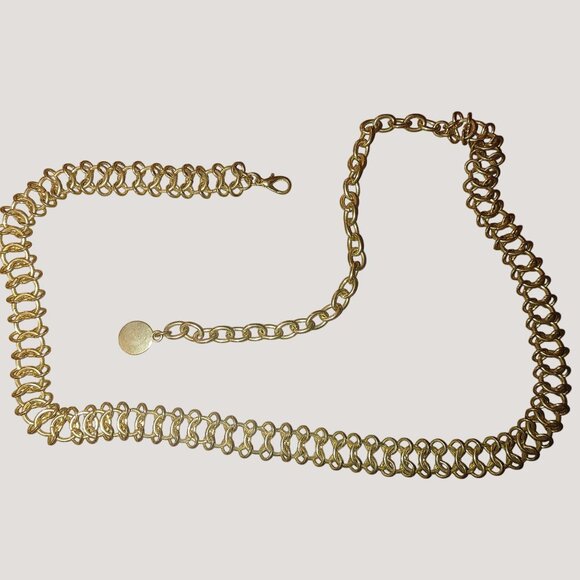 Unique Metal Chain Link Belt Vintage Gold Tone Round Adjustable Dress Purse - Picture 3 of 7